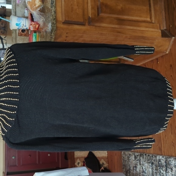 Vtg 80s black knit gold beads "Dynasty" style cotton tunic cowl sweater sz S - Picture 8 of 16